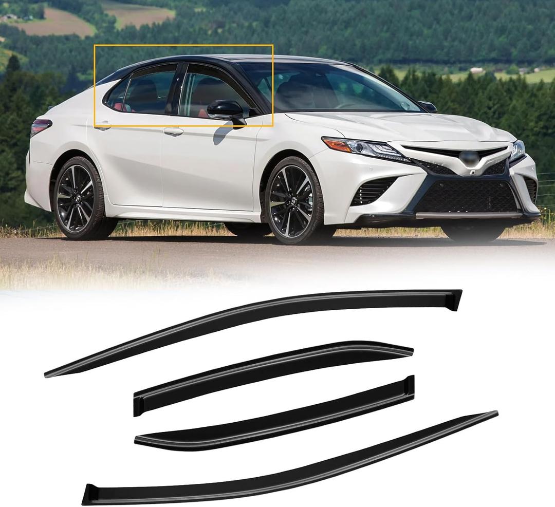 Window Visors for Toyota Camry 2018-2024, Rain Guards Shields Vent Deflector Shade Dark Smoke 2019 2020 2021 2022 2023, Tape-On, 4PCS