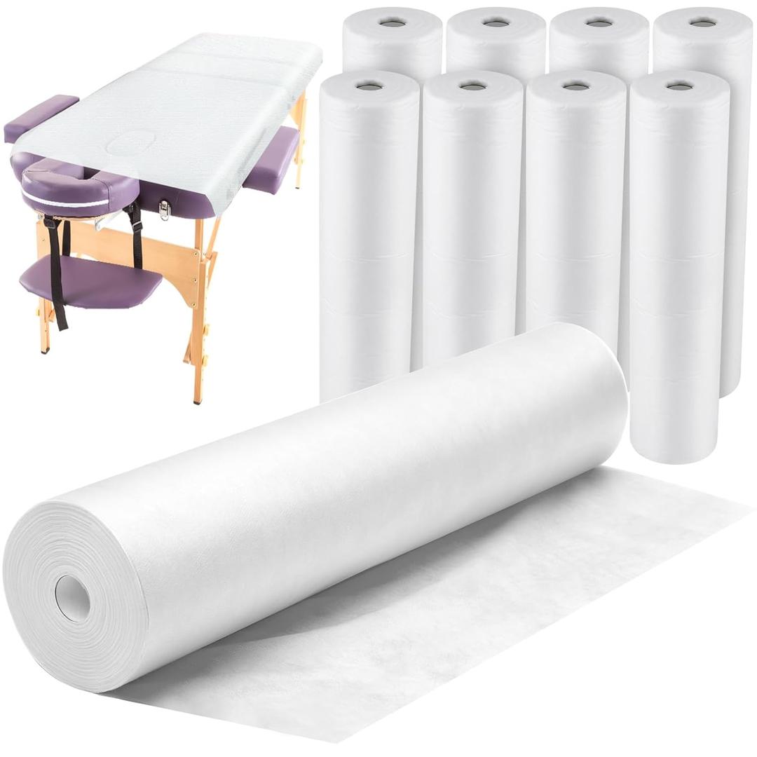 Tudomro 8 Rolls Disposable Non Woven Bed Sheets Massage Table Paper Covers Non Woven Fabric Massage Sheets Waterproof Spa Breathable Bed Cover for Beauty Salon (White)
