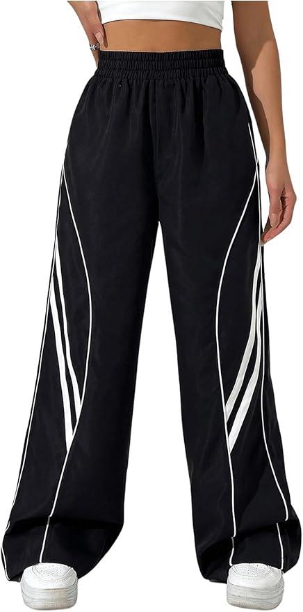 Women's Wide Leg Track Pants Baggy Y2k High Waisted Dance Parachute Trousers Steertwear S