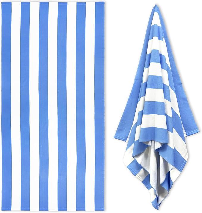 HENBAY Large Oversized Beach Towel - 35 x 70 Inch Microfiber Pool Towel, Aqua Striped Quick Dry Cabana Swim Towel