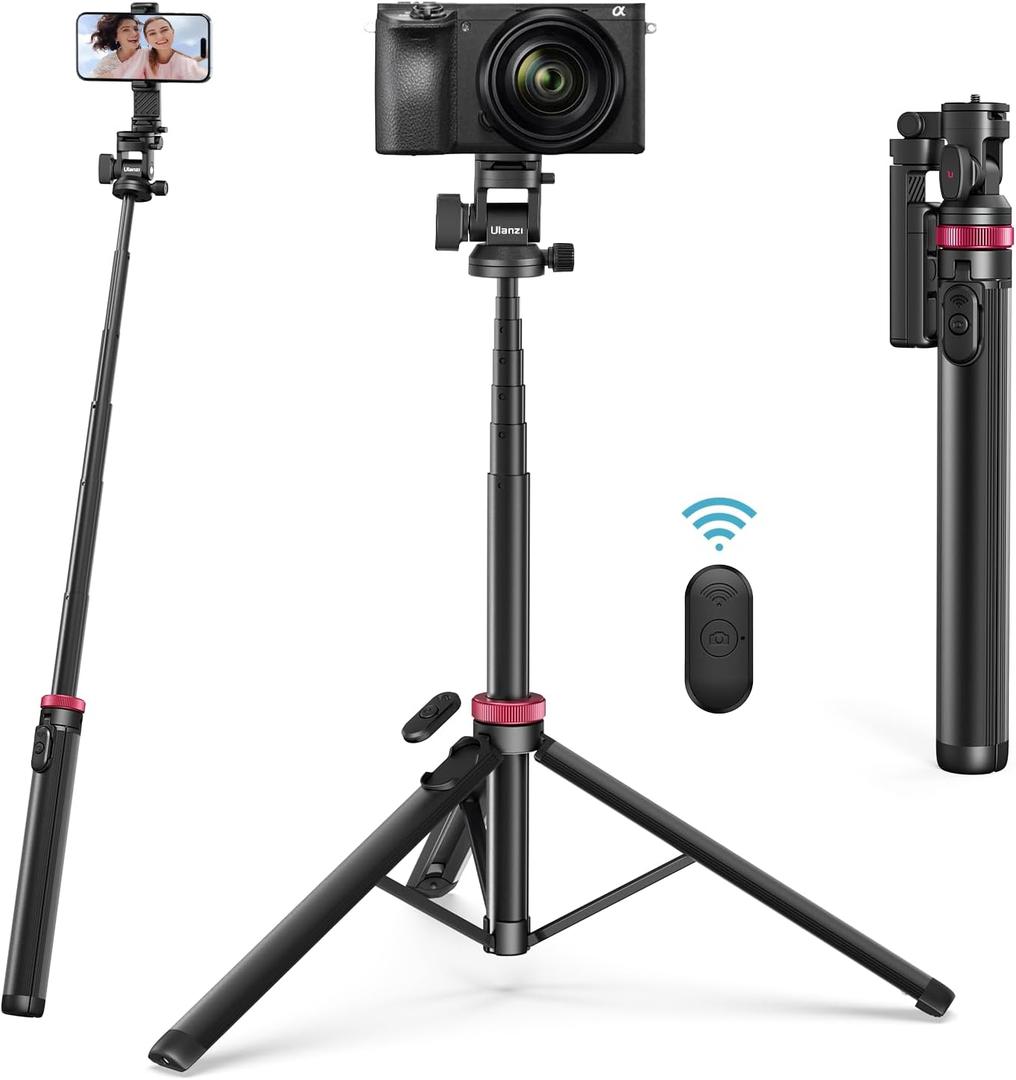 ULANZI MT-78 Extendable Phone Tripod, Metal 72.83" Selfie Stick Camera Tripod Stand with 2 in 1 Phone Clip, 360 Ball Head Camera Tripod with Cold Shoe for iPhone Sony Canon, Lightweight for Travel