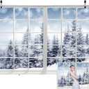 8X6FT Snow Window Background Winter Wonderland Forest Scene Backdrop for Photography Christmas Party Decorations Supplies Banner Photoshoot Photo Studio Props DH-853