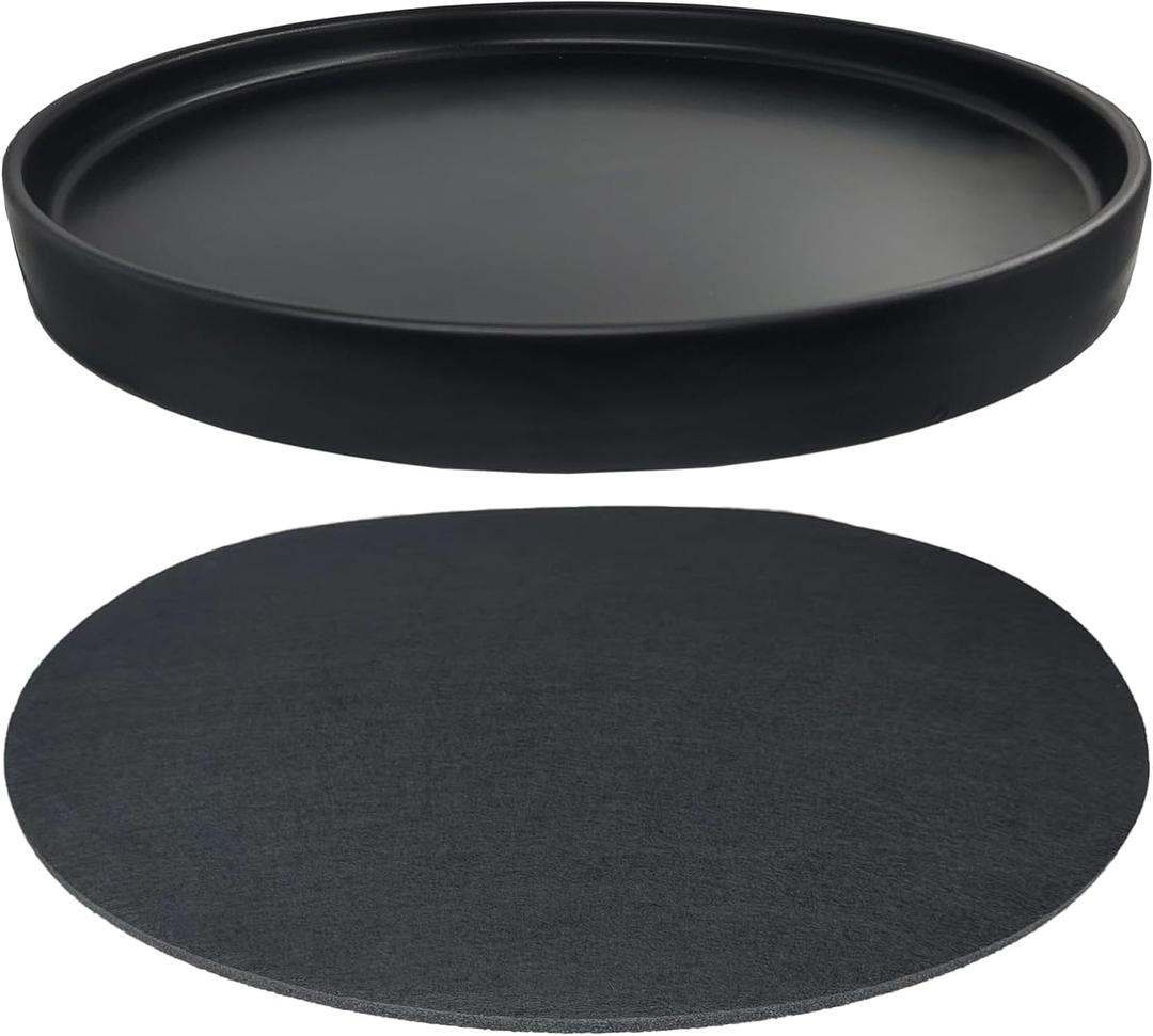 Yukfona Ceramic Plant Saucer Pot Tray 12 Inch, Planter Saucers 4 5 6 7 8 9 10 11 12 Inch for Indoors Outdoor, Durable Sturdy Flower Drainage Tray for Glazed Pots Base (12.5 Inch-Black)