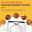 Silver Drip Pans Square,SGP-400,Burner Covers BN24 Replacement|Chrome Square Gas Range Pans Made of Porcelain-4packs by MIFLUS