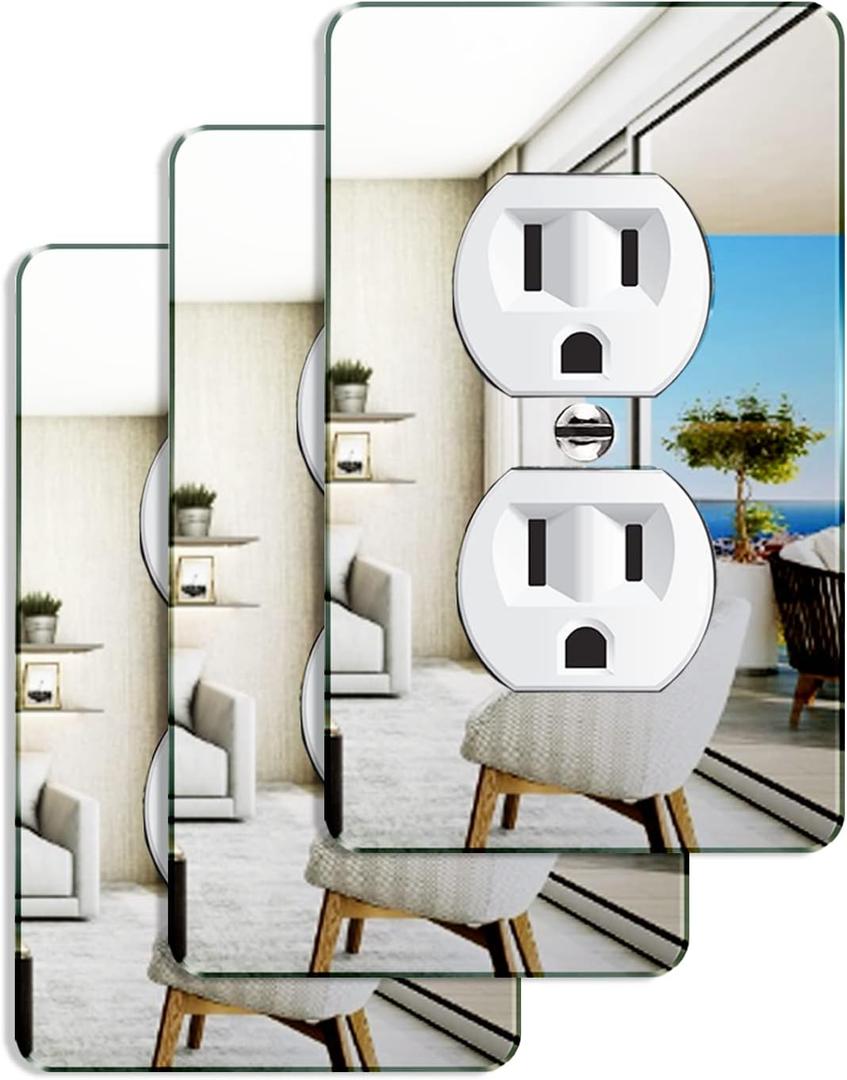 3 Pcs Mirror Acrylic Outlet Covers Wall Plate Light Switch Plates Acrylic Mirrored Plates Wall Plates For Electrical Outlets Durable Decorative (Standard Size)