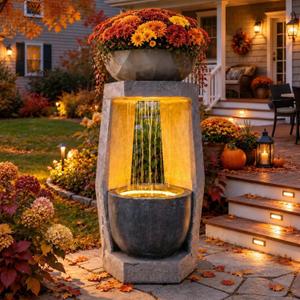 32" Geometric Outdoor Fountain with Birdfeeder