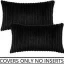 UGASA Corduroy Striped Soft Soild Decorative Throw Pillow Covers Set Cushion Cases Pillowcases for Sofa Bedroom, 2 Pcs, 12x20inch, Black