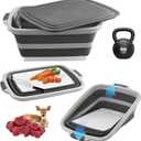 BBQ Prep Tub Collapsible with Cutting Board & Lid - XXL 7.95 Gal / 66 lb - Reusable Grilling Accessories - BPA-Free, Hand Wash (Drain Hole) - Outdoor, Boating, Hunting - Gift for Men