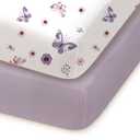 Pack and Play Sheets 2 Pack, 38x26 Jersey Knit Fitted Sheets | Pack and play sheets with 95% polyester, 5% spandex jersey knit, deep pocket, snug fit, 2-pack.