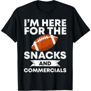 Snacks and Commercials Funny Football Bowl Gift T-Shirt, 3XL, Black