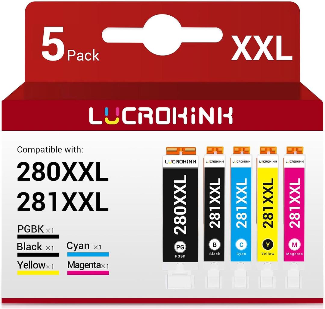 280XXL 281XXL Ink Cartridges 5 Pack Replacement for Canon PGI-280XXL CLI-281XXL Ink Cartridges for pixma TR8520 TR8620a TR8620 TS702a TS9520 TS9521C TR8520 TS6220 TS6320 TS8220 Printer (PGBK/BK/C/M/Y)