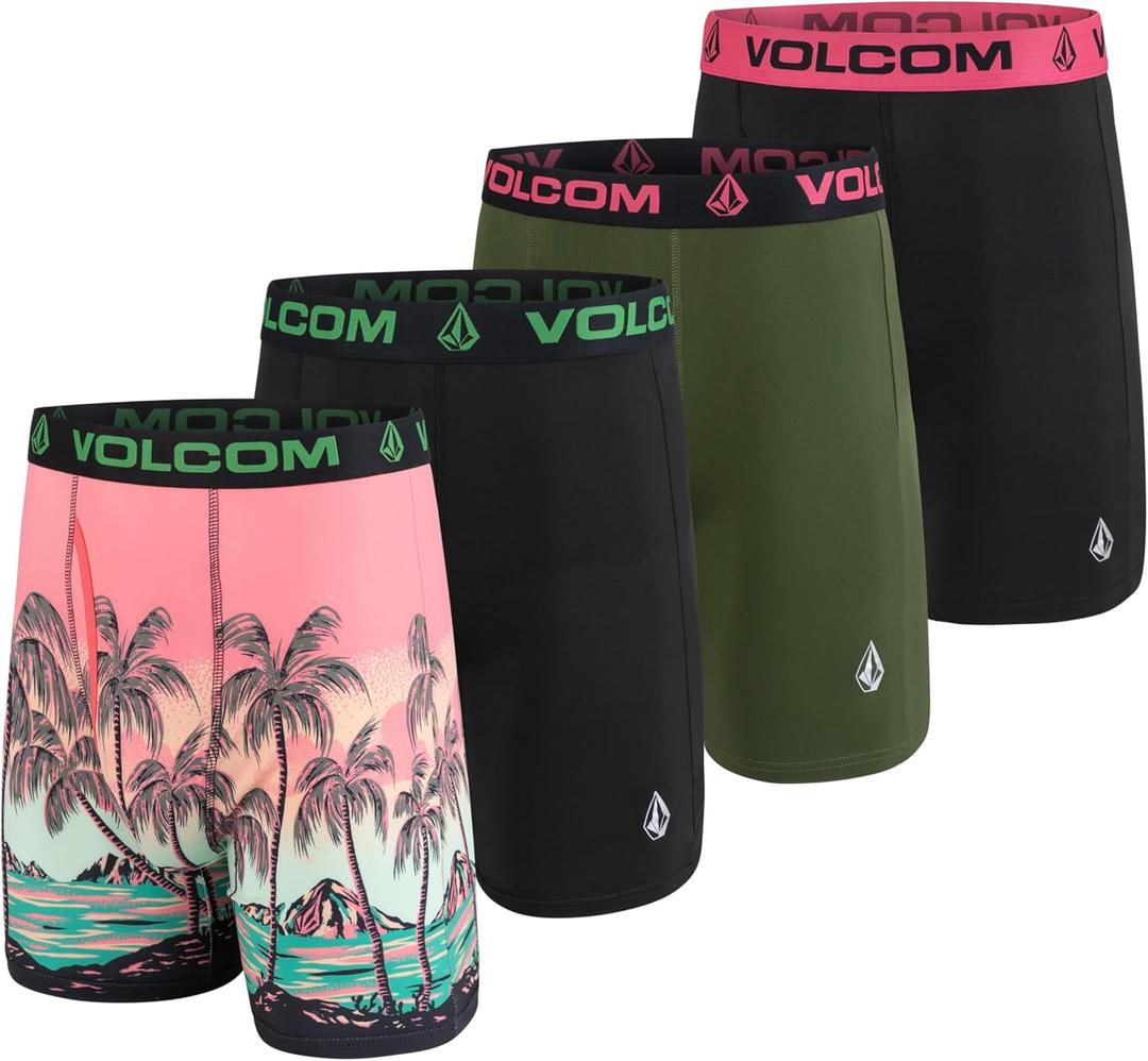 Volcom Mens Boxer Briefs Poly Spandex Performance Boxer Briefs Underwear (Small, Multi/Black/Hunter Green/Black)