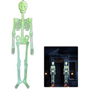 Hanging 4.9 Ft Halloween Skeleton Decorations with Glowing Posable Skeletons,Hanging Skeleton Decoration Glow in The Dark for Garden Party Tree Porch Yard Lawn Indoor Outdoor Decor (2025Green)