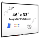Magnetic Dry Erase White Board - 46 x 33 Inch Whiteboard for Wall - 4 x 3 Large Wall-Mounted Board with Black Aluminum Frame, 1 Magnetic Eraser, 2 Pens, 1 Detachable Marker Tray, 6 Magnets