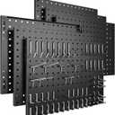 Spampur Peg Board, 6 Pack Metal Pegboard Panels Black Pegboards Wall Organizer with 50 Hooks, Heavy Duty Peg Board for Walls Home, Garage Tool Storage, Office Organization, Craft Room, Kitchen