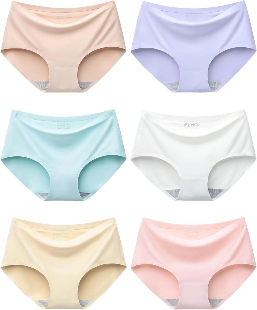 Adorel Teen Girls Seamless Underwear No Show Panties Tagless Brief Plain Pack of 6 8-16 Years (Macaron Color)