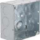 RACO 8232 4 in. Square Electrical Box, 2-1/8 in. Deep, 1/2 in. and 3/4 in. Side Knockouts, Welded, Gray