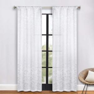 SUPERIOR Blackout Curtains, Room Darkening, Bedroom, Drapes, Kitchen, Living Room Window Accents, Sun Blocking, Thermal, 2 Pack, Leaves Blackout Curtains, Set of 2, 26" x 84", White