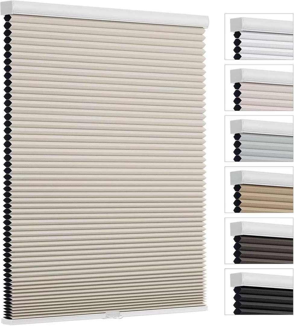 Cordless Cellular Shades, Blackout Room Darkening Black Out Honeycomb Blinds for Indoor Windows Bedroom, Pull Down Pleated Accordion Blind Easy Install, Shade Size 29" Wx64 H, Beige