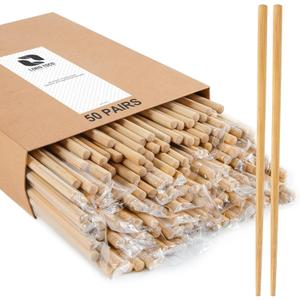 50 Pairs Chopsticks Disposable Reusable 9.5" Individually Wrapped Bulk Premium Quality