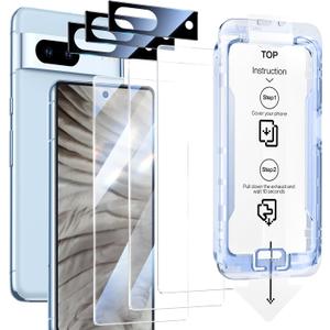 SMARTDEVIL [3+3 Pack for Google Pixel 7 Screen Protector with Camera Lens Protector, Finger Print Reader Compatible, Fast & Easy Installation, Clear 9H Tempered Glass Film, Alignment Frame
