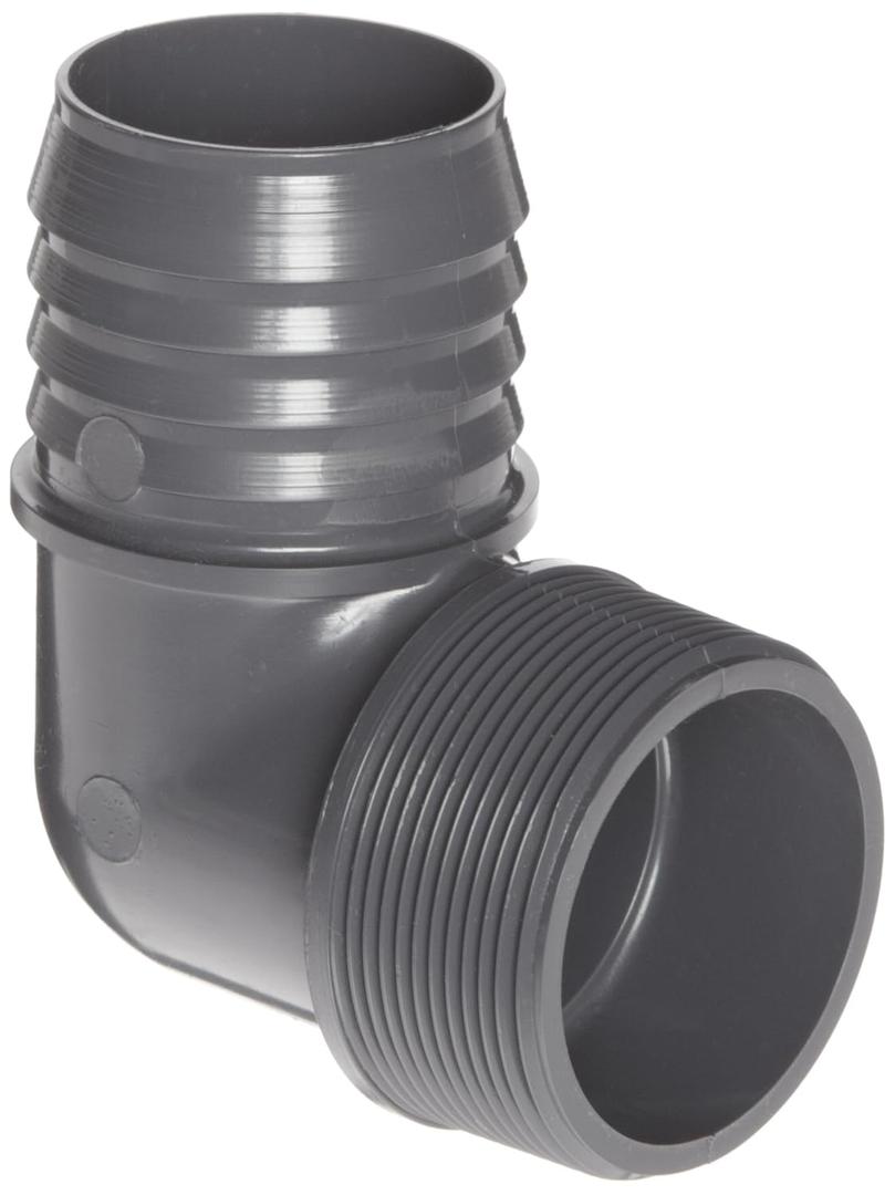 Spears 1413 Series PVC Tube Fitting, 90 Degree Elbow, Schedule 40, Gray, 3/4" Barbed x NPT Male