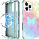 for iPhone 16 Pro Case - Compatible with MagSafe Women Girls Cute Magnetic Protective Phone Cover Girly Butterfly Pretty Heavy Duty Shockproof Funda for Apple 16 Pro Cases