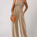 Dokotoo Women's Casual Loose Overalls Jumpsuits One Piece Sleeveless Wide Leg Long Pant Rompers With Pockets (Brown, XL)