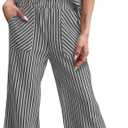 Tankaneo Womens Striped 2 Piece Sets Short Sleeve T Shirts Wide Leg Pants Matching Lounge Set with Pockets (Medium)