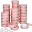 36 Pieces 2 oz Tins with Lids, Aluminum Rose Gold Candy Containers with White Labels, Small Empty Tin Cans Travel Storage Tin Jars for Candles, Lip Balm, Jewelry or Crafts