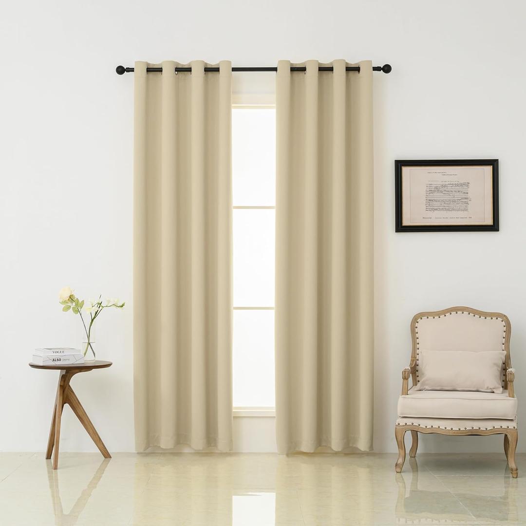 Pickluc Grommet Blackout Curtains 84 Inches Long 2 Panels, Light Blocking Window Drapes for Living Room, Thermal Insulated, Noise Reduction, Light Beige, 52" Wide x 84" Length (Ivory)