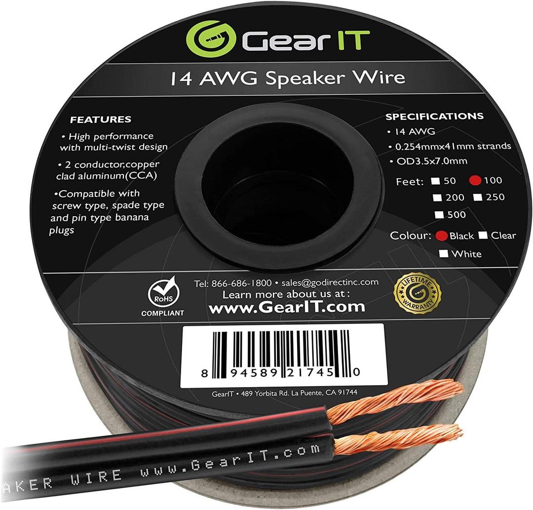GearIT Pro Series 14 AWG Gauge Speaker Wire Cable 100 Feet and 50 Feet, Black