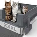 Stainless Steel Litter Box Extra Large for Big Cats Multi-Cats, Jumbo Extra Large Metal Cat Litter Box with High Sided Lid, Anti-Urine Leakage, Non-Stick,Include Litter Scoop (XXXL, Dark Grey)