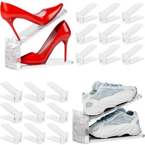 Neprock Shoe Slots Organizer for Closet, 20 Pack Acrylic Shoe Stackers Shoe Rack Holder, 3 Levels Adjustable Thickening Shoe Display Shoe Storage 50% Space Saving Zapateras Organizer (Clear,20 Pack)