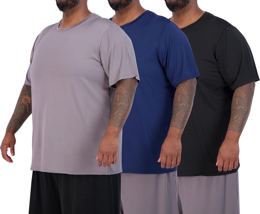 Real Essentials 3 Pack: Mens Big & Tall Tech Stretch Long-Sleeve & Short-Sleeve Dry-Fit T-Shirt (3XT-5XT)