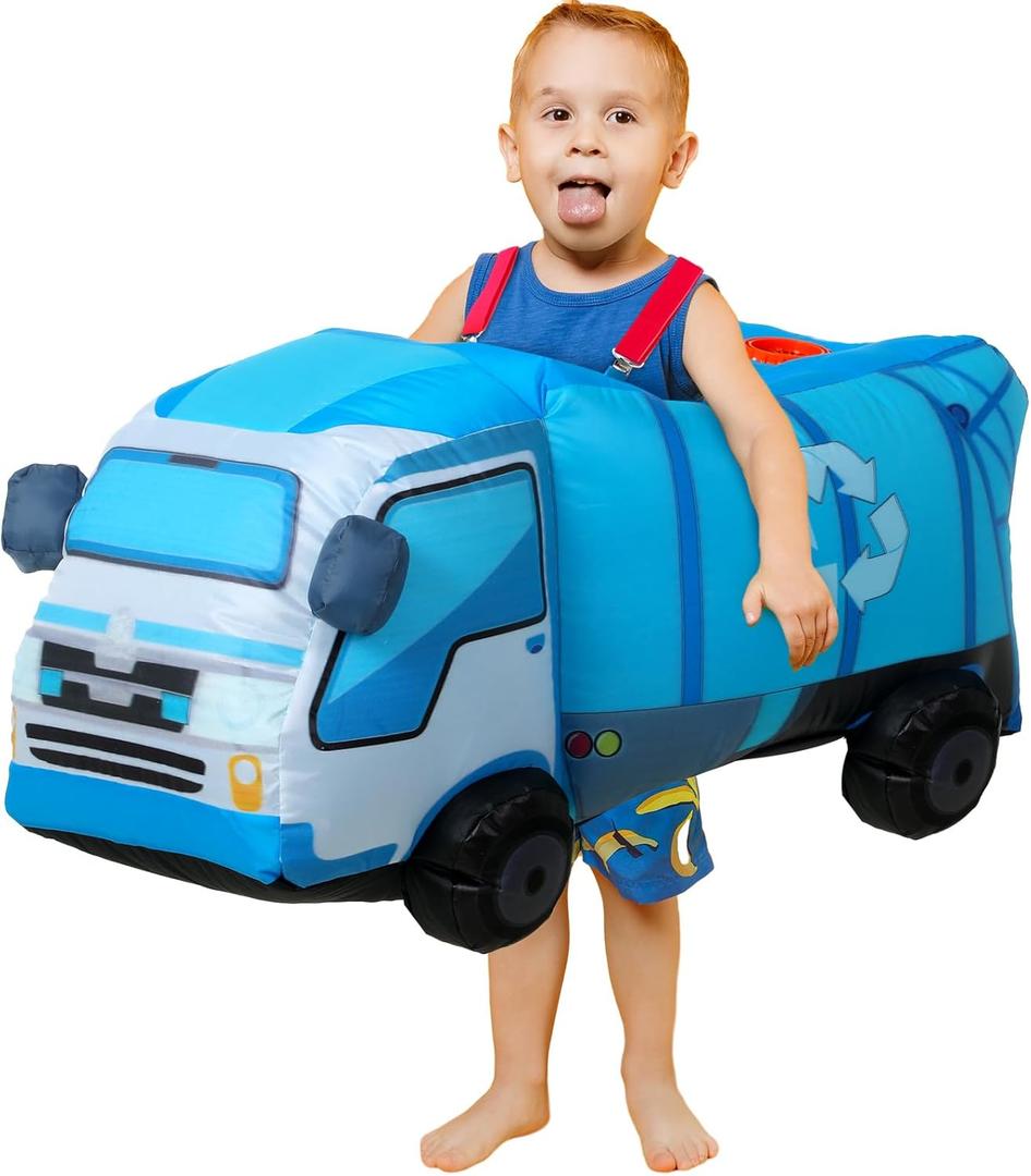 31.5 Inch Toddler Inflatable Garbage Truck Costume Blue 3D Car Costume for Kid's Trash Truck Dress up Role Play Haloween Costumes Birthday Party for for 4-9 Child Preschool Kindergarten