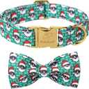 Christmas Dog Collar with Bow Tie - Cute Green Christmas Santa Dog Collars, Adjustable Heavy-Duty Winter Holiday Bowtie Collar for Small Medium Large Boy Girl Dogs XL