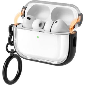 2 x for Airpods Pro 3 Case Clear, Soft TPU Transparent Anti-Yellowing for Apple AirPods Pro 3rd Generation (2025) Case Cover for Men & Women with Keychain, Military-Grade Shockproof, Clear+Black