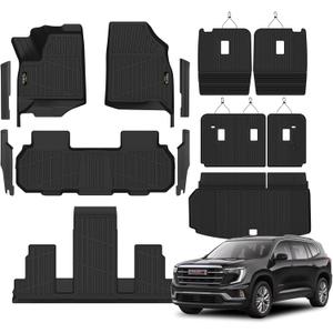 Floor Mats & Cargo Mat with Backrest Mat for Chevy Traverse 2024-2026
GMC Acadia 2024-2026 & Buick Enclave 2025-2026 (Only 7 Seat), Door Sill Guards, All Weather TPE Set Liner for Traverse, Black
