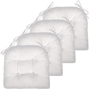 Chair Cushion, Chair Cushions for Dining Chairs, Chair Pads and Mat with Ties for Indoor Kitchen Seat and Desk (White, 4 Count - 17 x 16 in)