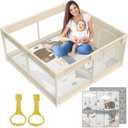 Fodoss Baby Playpen with Mat, Small Baby Play Pen(47x47inch), Playpen for Babies and Toddler (4747inch Beige with mat)