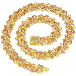 Cuban Link Dog Collar, Bling Diamond Rhinestone Glitter Metal Chain Chain Dog Necklace Pet Jewelry for Puppy XXS XS Small Medium Large Dogs Cats (Pink 8inch)