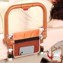 Bed Rails for Elderly Adults Safety, Adjustable Folding Bed Assist Rails for Seniors, Foldable Bed Side Rails with Non-Slip Handle and Storage Pouch, Fits King Queen Full Twin Beds (Orange)