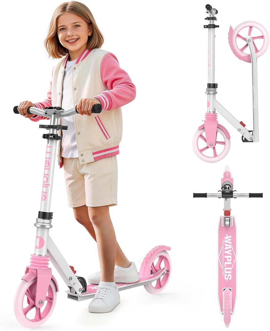 WAYPLUS KS1 Kick Scooter for Ages 6+,Kid, Teens & Adults. Max Load 240 LBS. Foldable, Lightweight, 8IN Big Wheels for Kids, Teen and Adults, 4 Adjustable Levels. Bearing ABEC9 FED Fitness