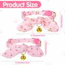 Kifmurase 2 Pcs Cotton Bowtie Cat Collar with Bell, Breakaway Kitten Collar with Love Heart Cherry Pattern with Removeable Bow, Adjustable Pink Girl Cat Collars with Safety Clasp for Kitten Puppy Dogs