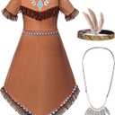 Native American Costume Girls Dress Indigenous American Indians Kids Party Cosplay 11-12 Years Brown