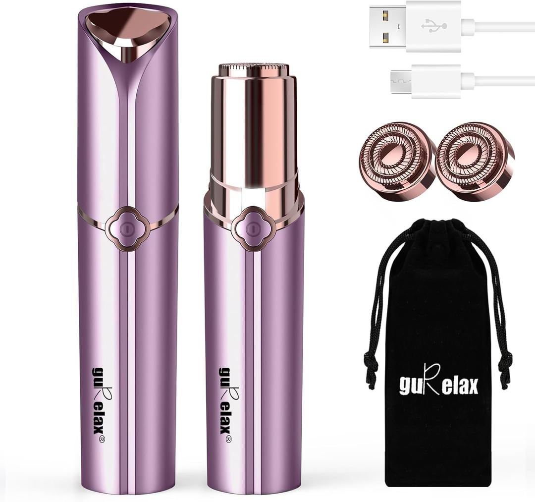 Facial Hair Removal for Women  Painless Facial Hair Remover & Hair Removal Device for Lips, Chin & Peach Fuzz, As Seen on TV, Rechargeable with 2 Replacement Heads & LED Light (Purple)