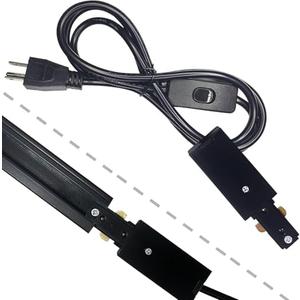 Bravsekai Black Track Lighting Live End Cord, 4.92FT H Track Live End Feed Connector with Switch, Suitable for H Type Single Circuit 3-Wire-1 Track Lighting Systems