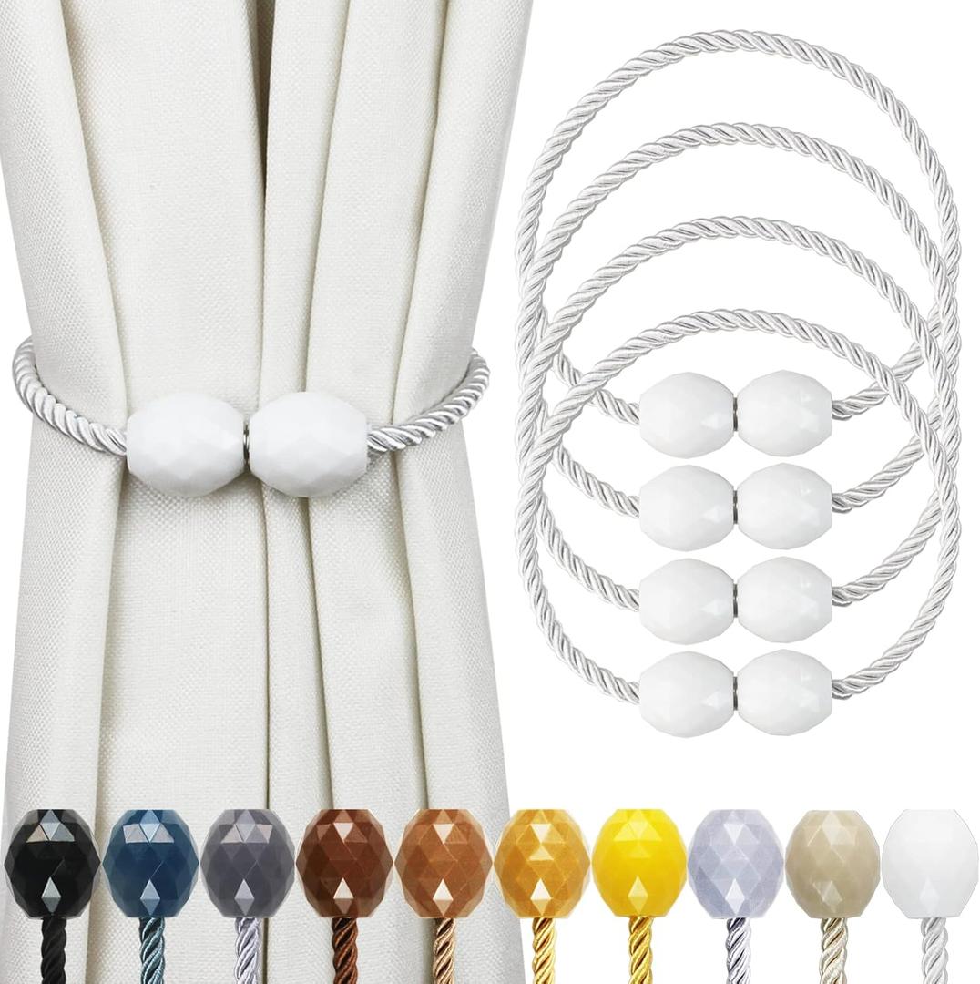 Strong Magnetic Curtain Tiebacks White 4 Pack Decorative Tie Backs Outdoor Curtain Rope Tiebacks Elegant Curtain Holdbacks for Drapes