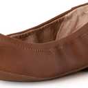 Amazon Essentials Women's Belice Comfortable Slip-On Ballet Flats Shoes (7.5, Chestnut Brown Faux Leather)